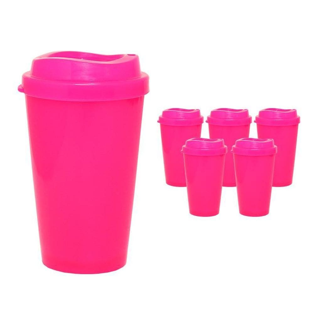 MP - Kit 6 Copos Mug Rosa Neon 320Ml Pla stic