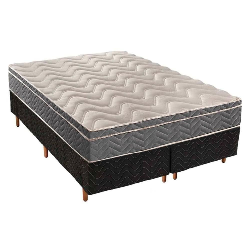 Cama Box Queen: Colchão Espuma D45 Paropas /Ep Anatômico Mega + Base Fantasy Black(158X198)