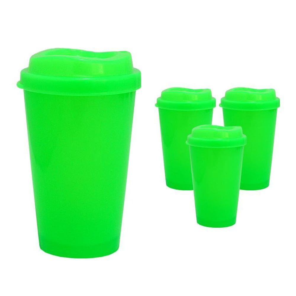 Kit 4 Copos Mug Verde Neon 320Ml Plástico Premium