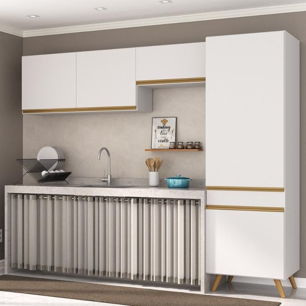 Armário Cozinha Modulada Compacta 252cm 3 Peças Retrô Veneza Multimóveis MP2301