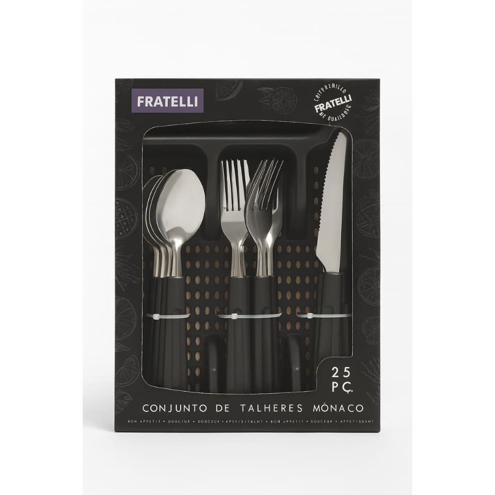 Conjunto Jogo Kit De Talheres 25 Peças Preto - Fratelli
