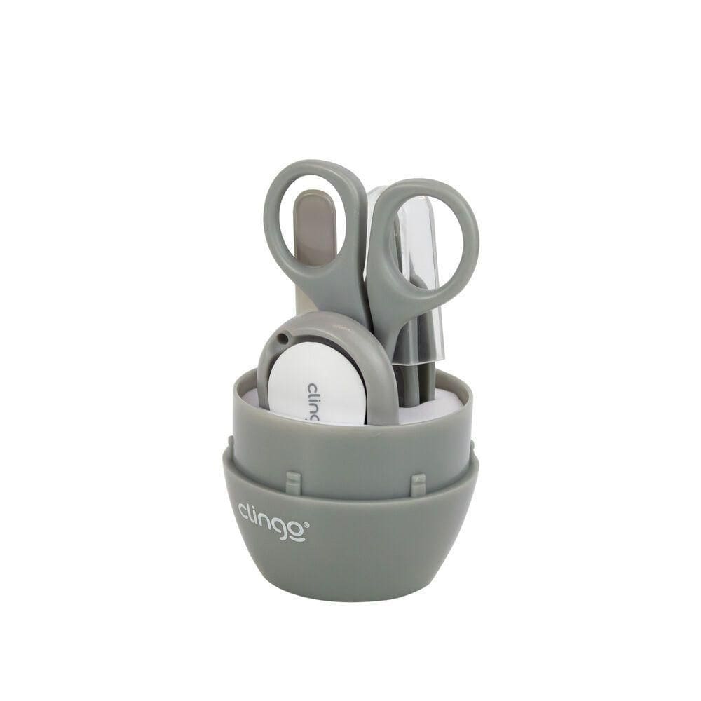 Kit De Manicure Seguro Para Bebês - Estojo Cinza Com Tesoura, Cortador E Lixa