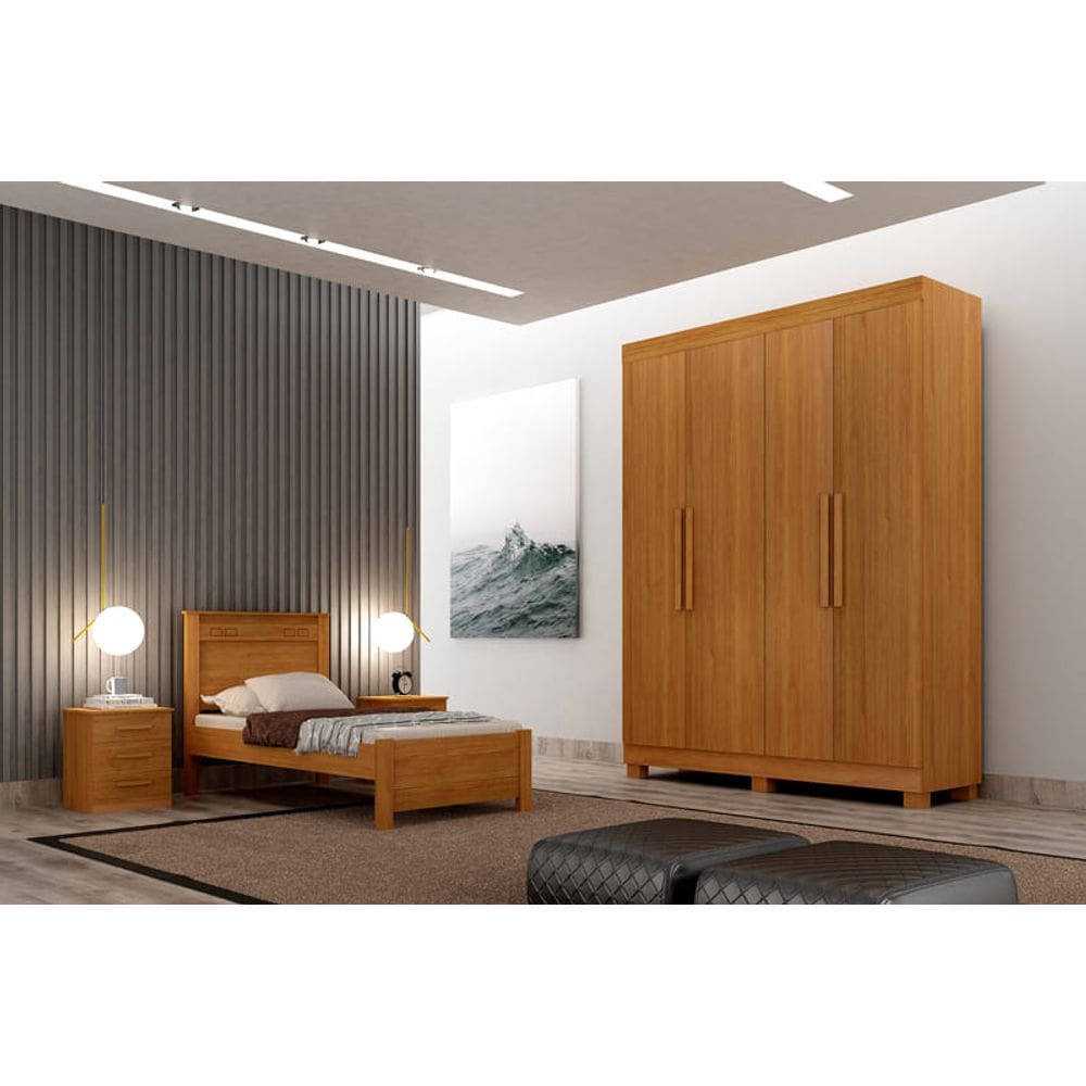 Guarda Roupa Solteiro 4 Portas 2 Gavetas - Canadá-Cinamomo - Leifer Móveis