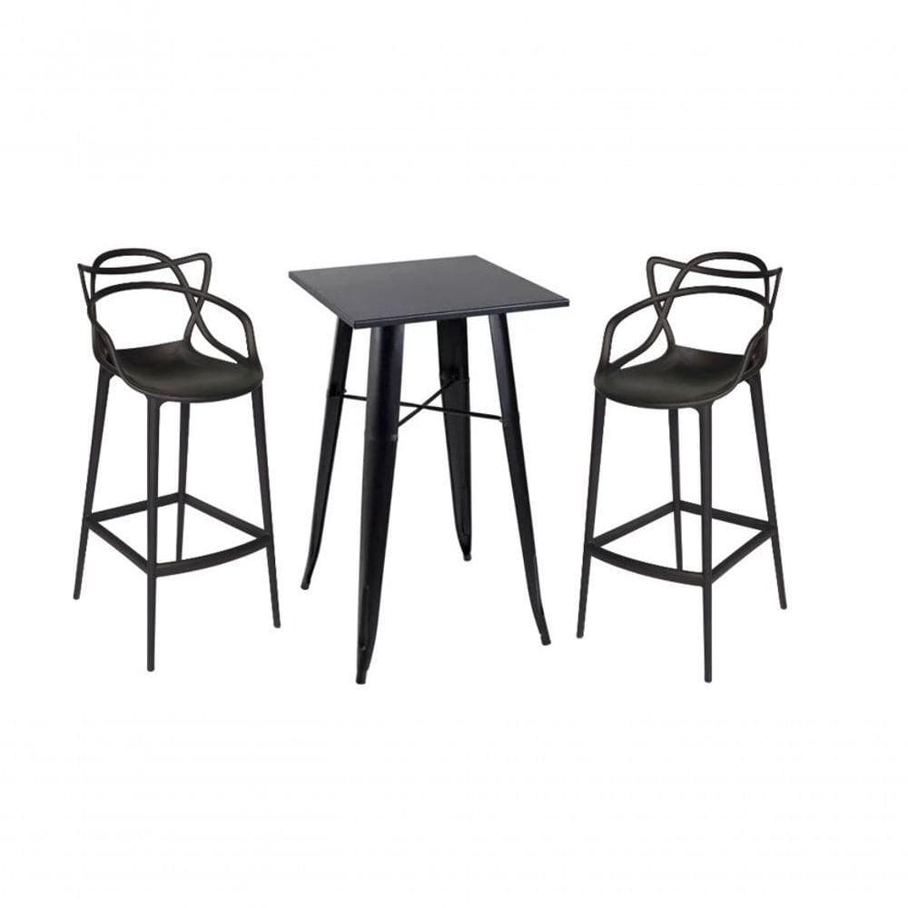 Kit Mesa Bistrô Tolix Com 2 Banquetas Altas Allegra ? Preto