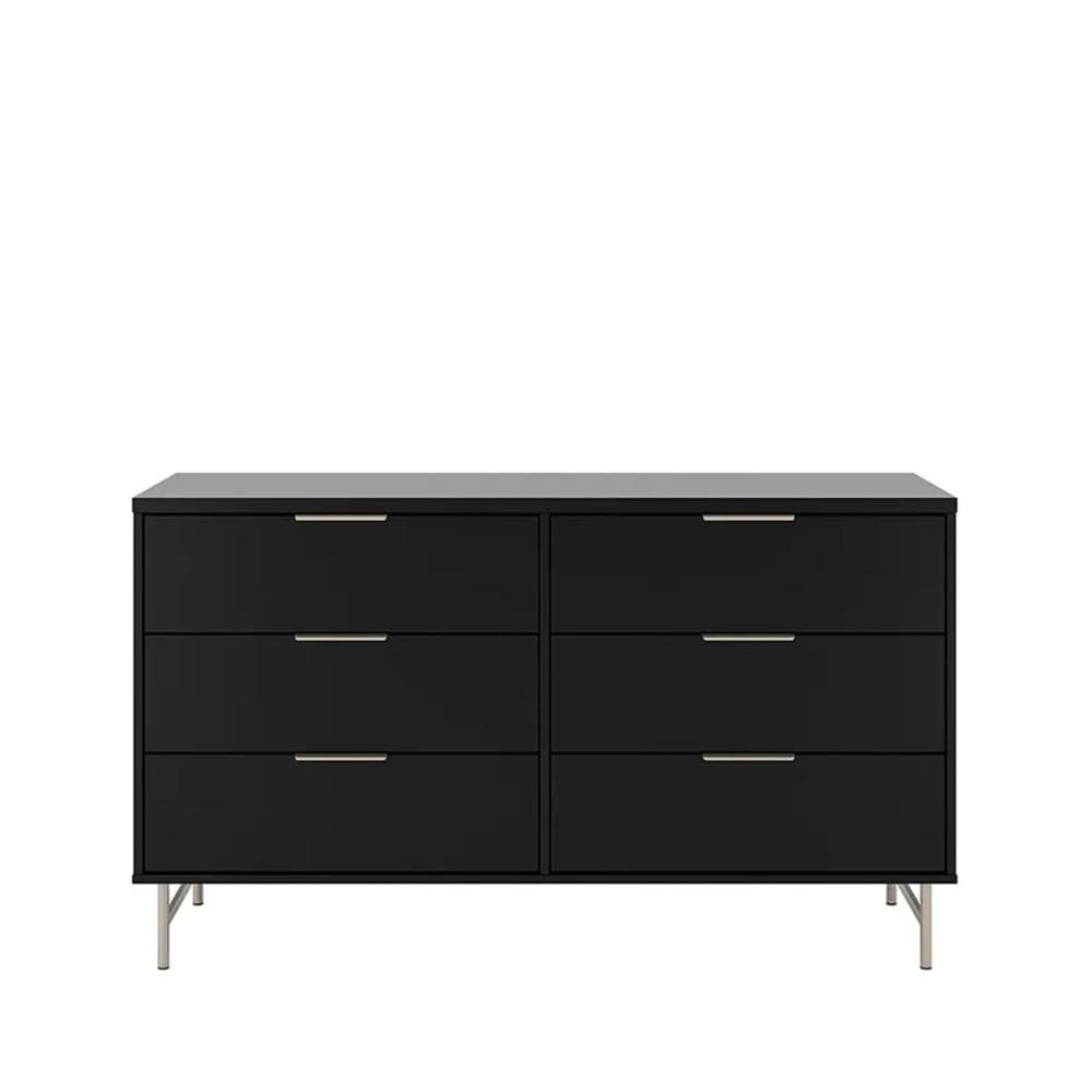 Cômoda 6 Gavetas Yves 135 cm - Preto Fosco c/ Champanhe