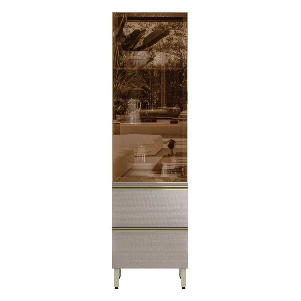 Cristaleira Mdf 1 Porta Reflecta 2 Gavetas 60cm Proença Nogueira/Nude Prime