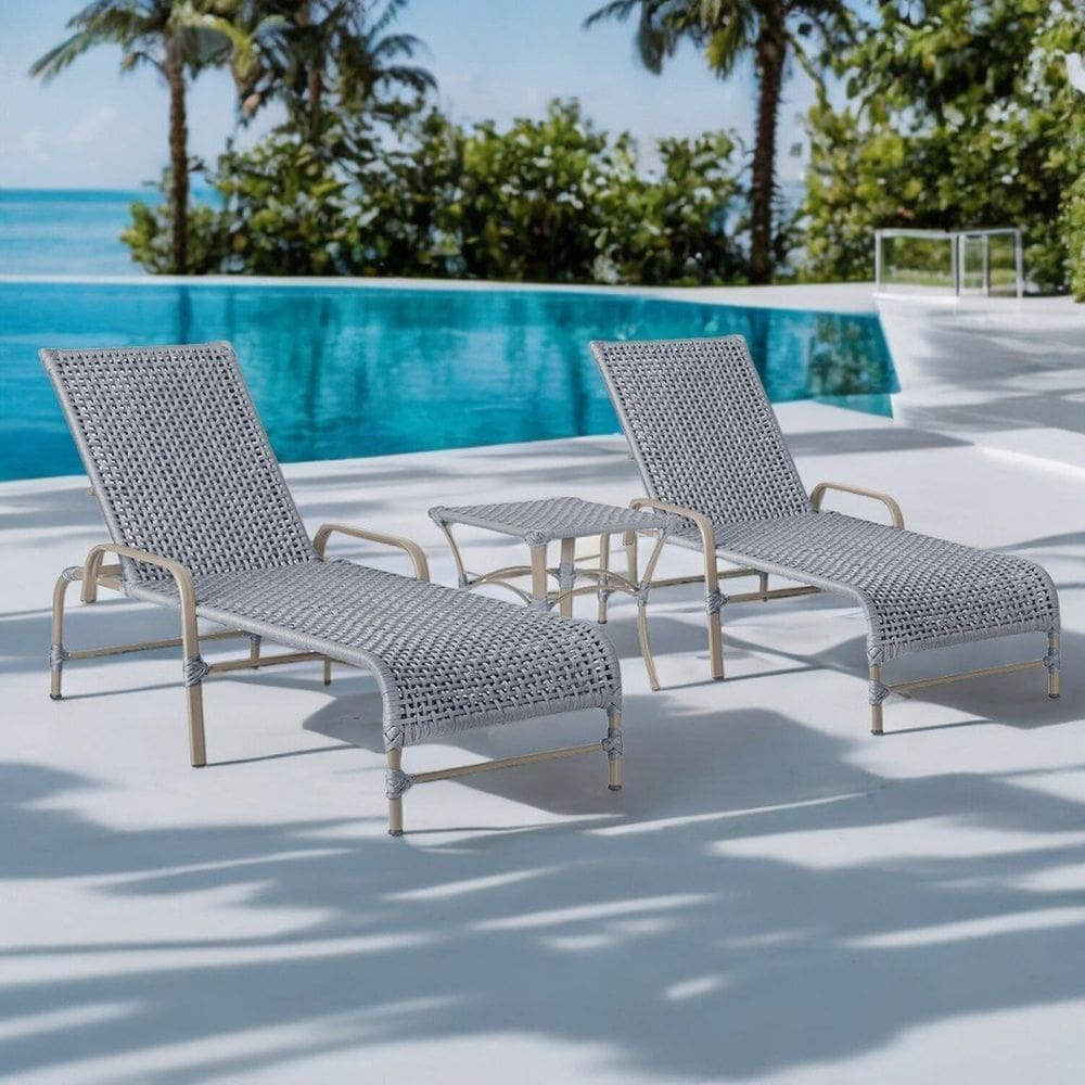 Kit 2 Espreguiçadeiras Corda Náutica e Mesa Garden em Alumínio para Piscina Edícula Catar