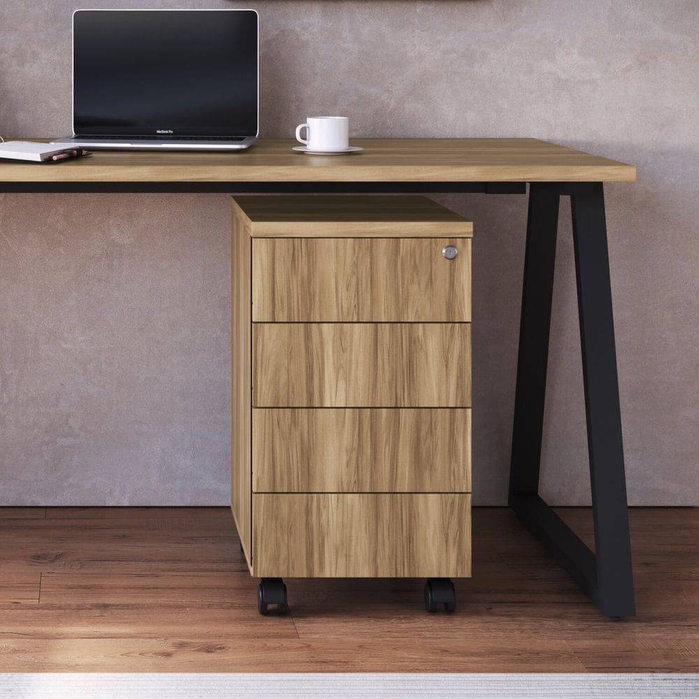 Gaveteiro 4 Gavetas Bp Home Office Artesano Concept Nogal Sevilha/Preto