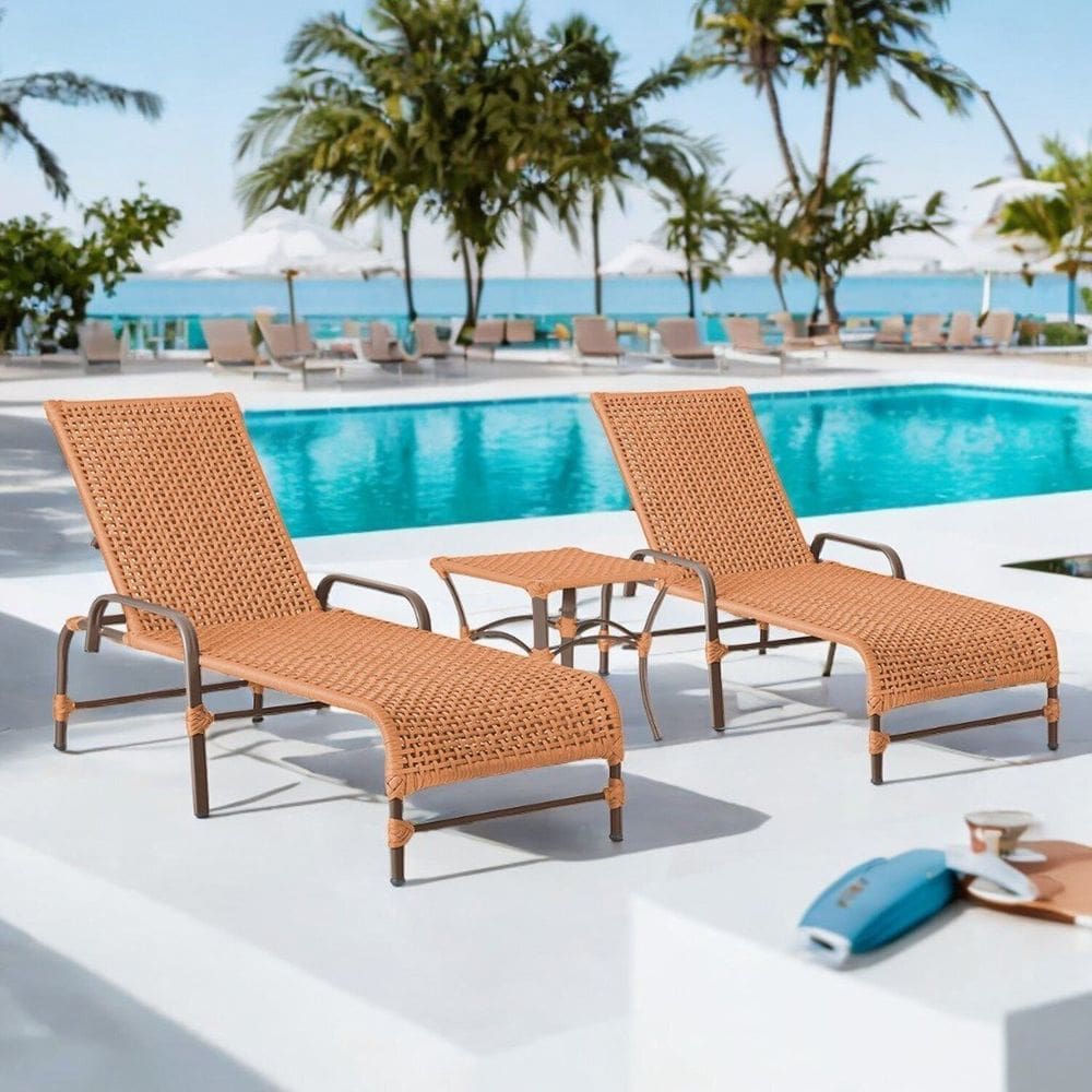 Kit 2 Espreguiçadeiras Corda Náutica e Mesa Garden em Alumínio para Piscina Edícula Catar Terracota