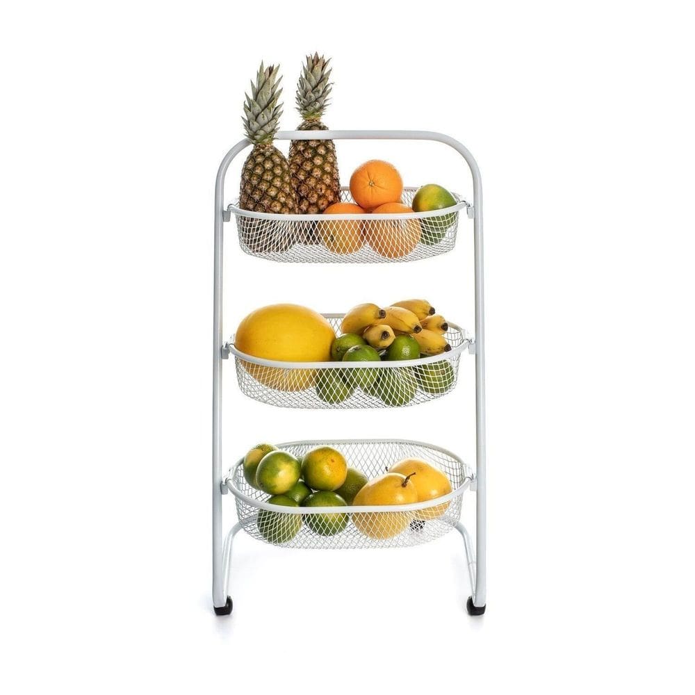 Fruteira de Chão Montada com Rodinhas Cozinha em Aço Resistente Reforçada Multiuso Branco