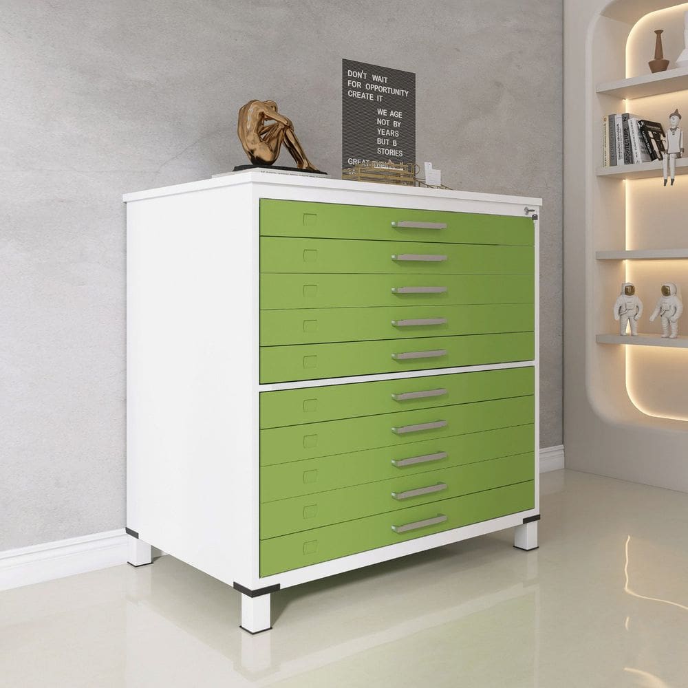 Mapoteca 10 Gavetas 120,4cm X 122,3cm Aço Branco/Verde Miró