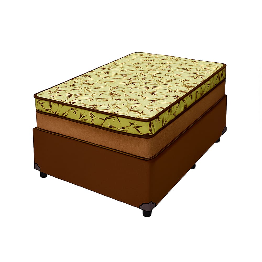 Cama Box Solteiro 88 Tecido Sintético Marrom Com Colchão de Espuma D33 Tokio Bege