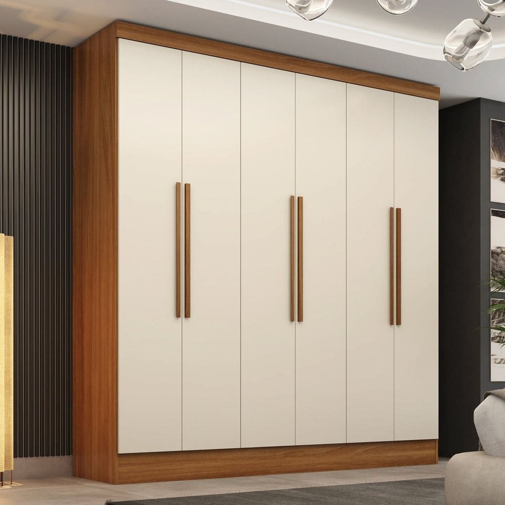 Guarda-roupa 6 Portas 3 Gavetas Capri Espresso Móveis Cinamomo/Off White