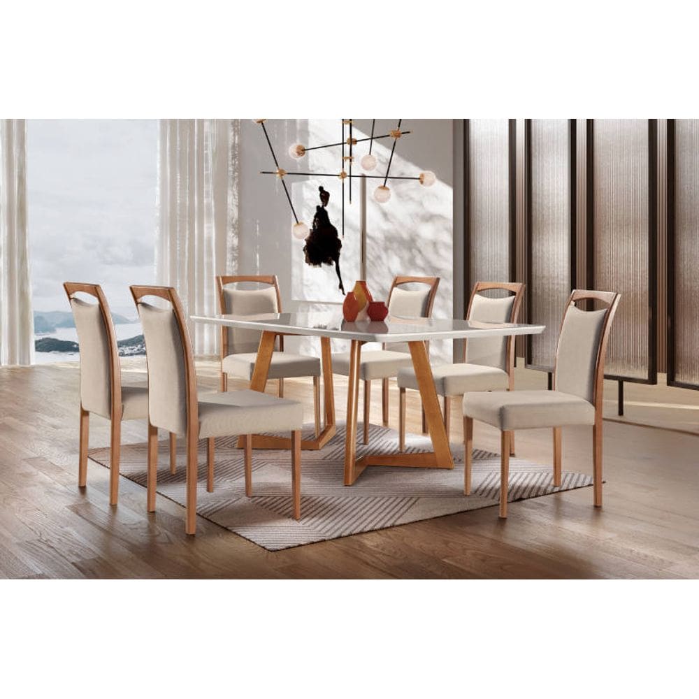 Sala de Jantar  Maciça com 6 Cad 2,20x1,10m Lívia - Espresso