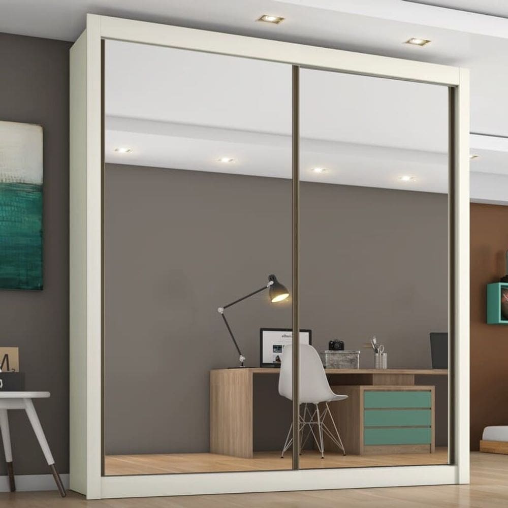 Guarda Roupa Solteiro Espelhado 2 Portas 4 Gavetas - Zurique-Off white - Móveis Europa