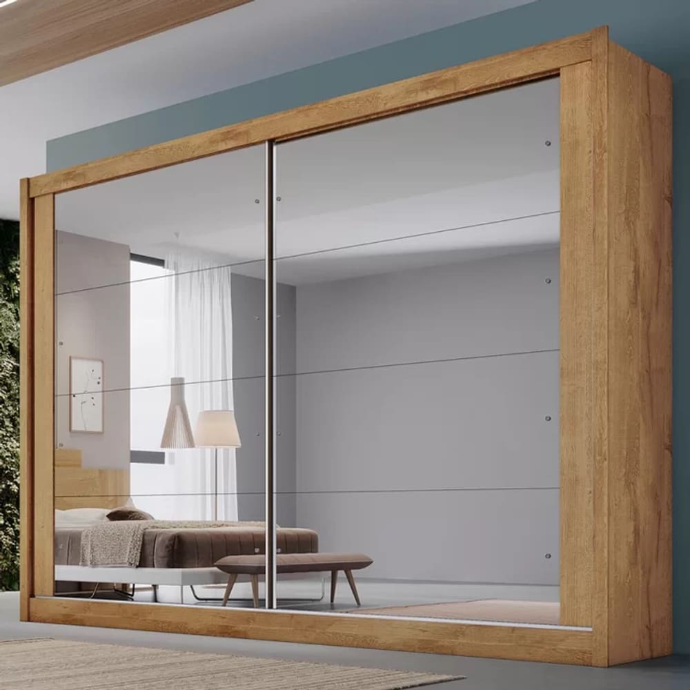 Guarda Roupa Casal Espelhado 2 Portas 4 Gavetas - Creta-Amêndoa - Móveis Europa