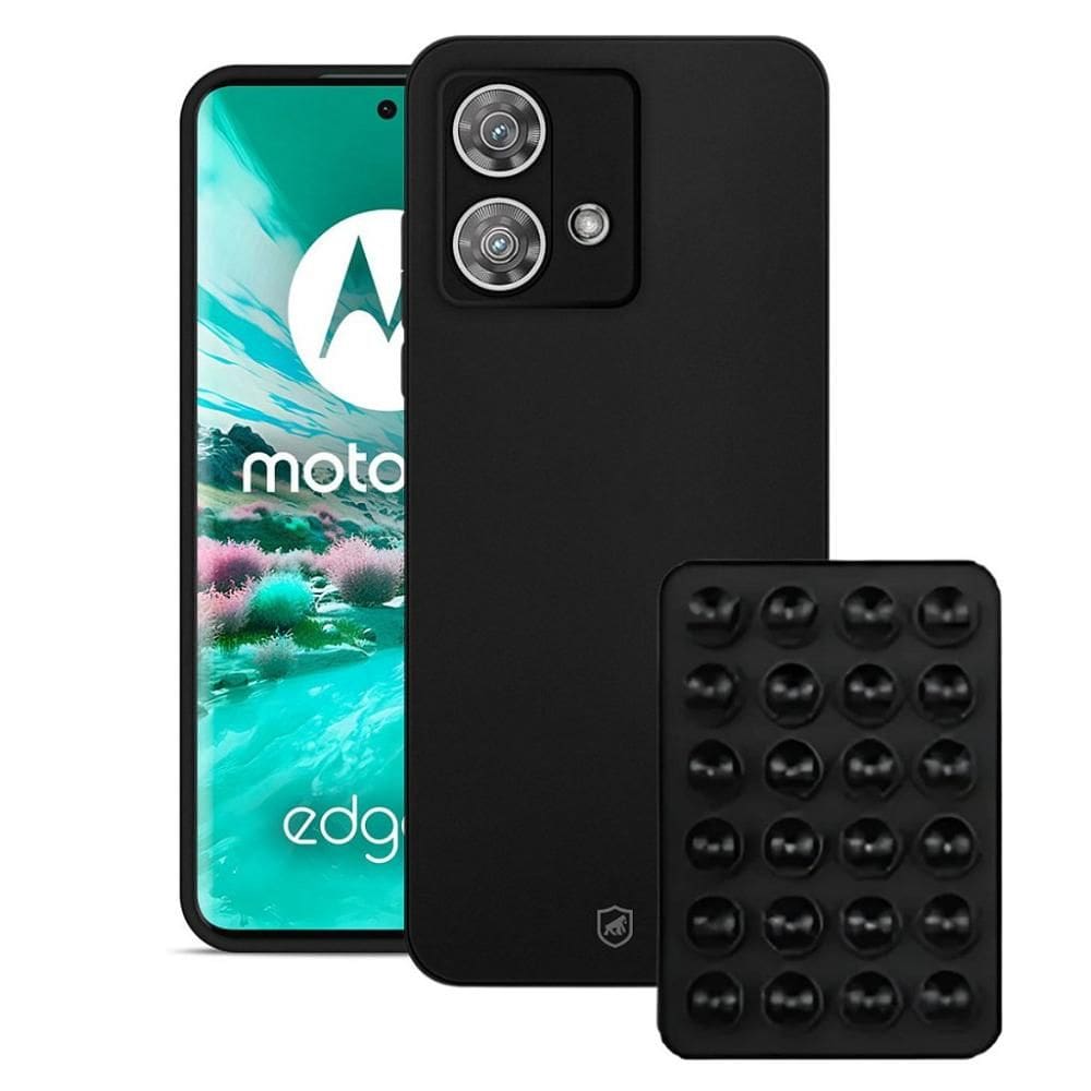 Capa Silicon Veloz para Moto Edge 40 Neo +  Ventosa - Preta