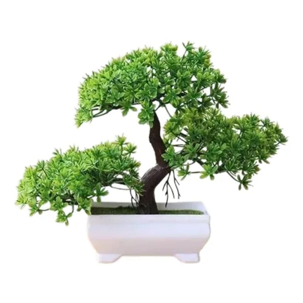 Lindo Bonsai Realista Artificial Mini Folhas Verdes Vaso