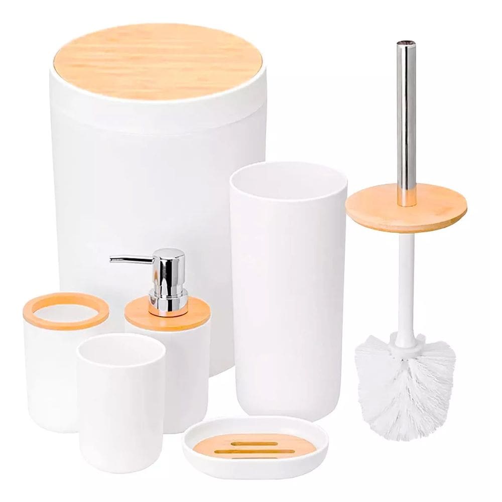 Kit Luxo Bambú Banheiro 6 Peças 7122 Branco