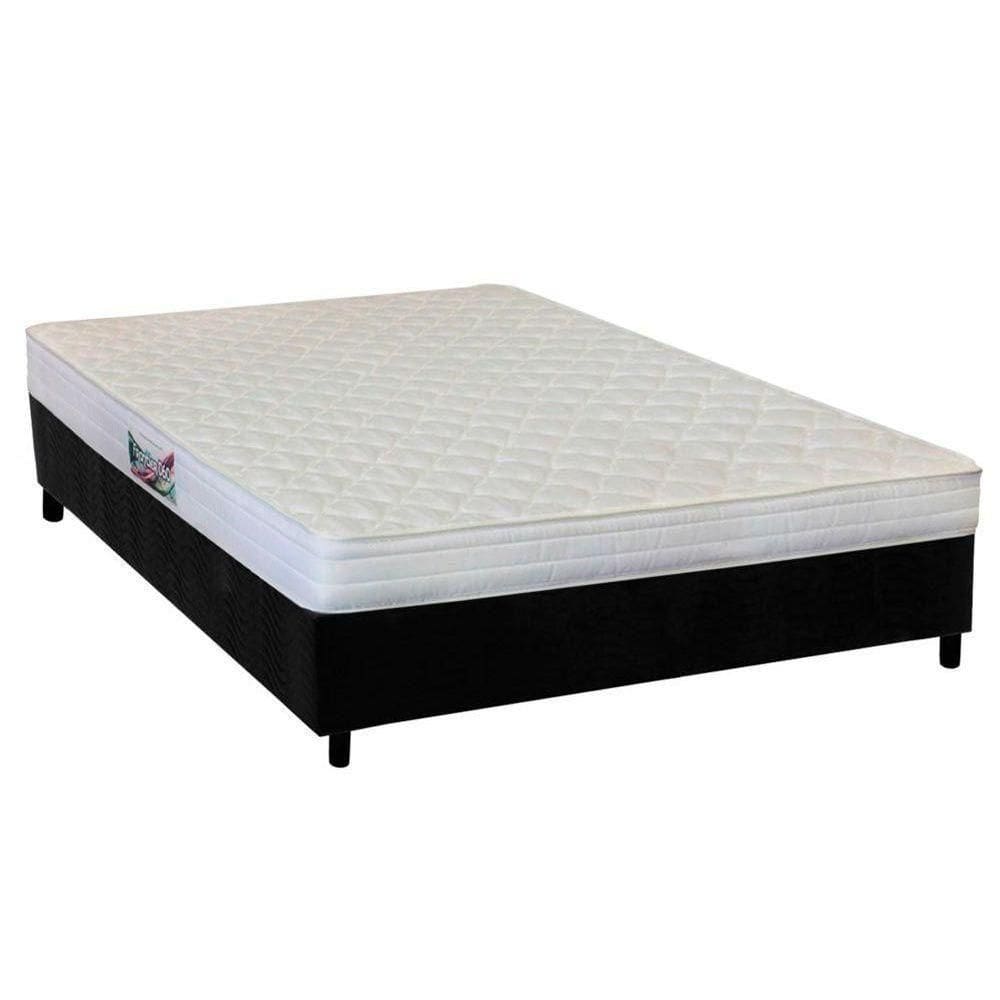 Cama Box Casal: Colchão Anatômico Herval Ag65 Frontier + Base Crc Suede Black(138x188)