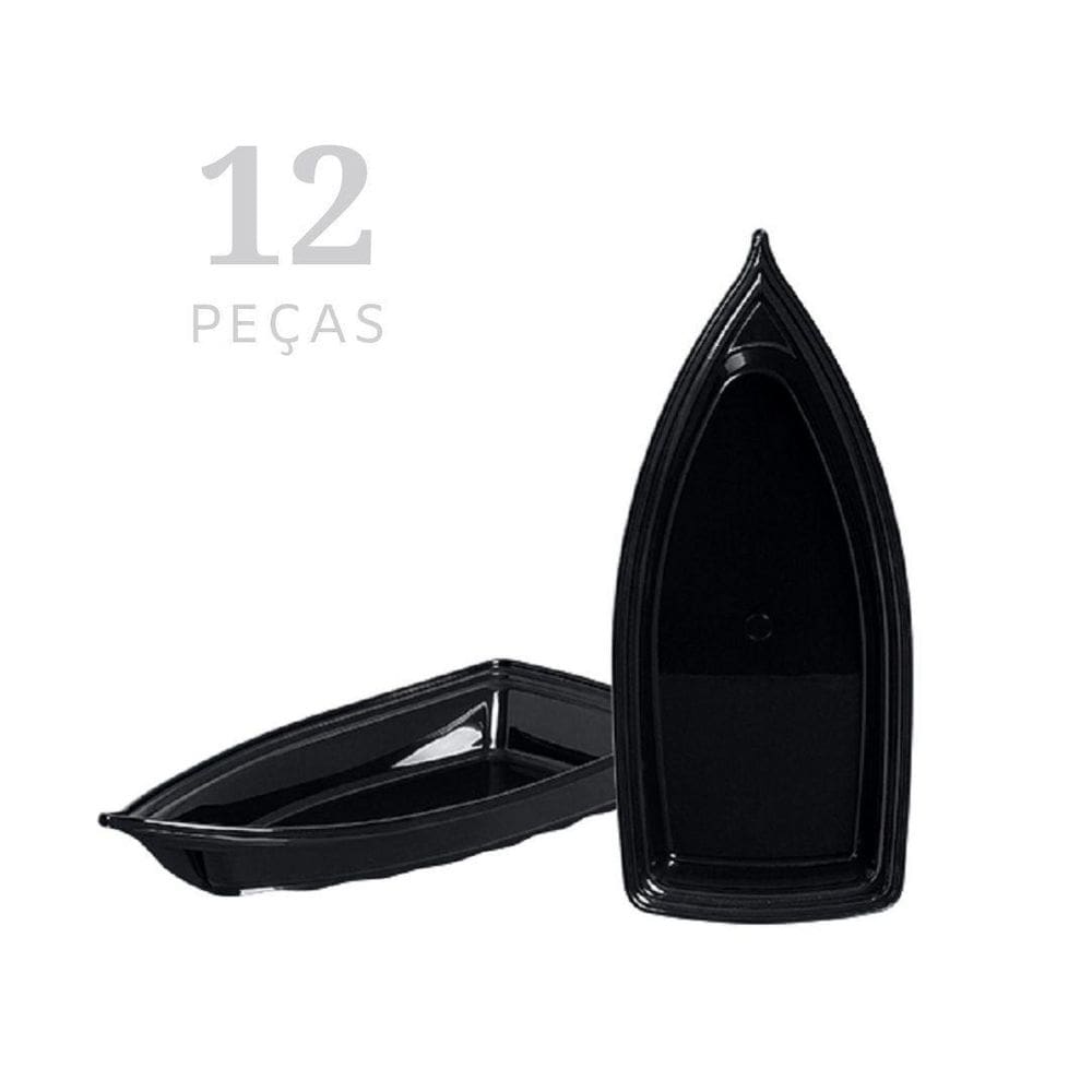 Kit 12 Barca Barco Para Açaí Sushi Sashimi Bandeja 22 Preto
