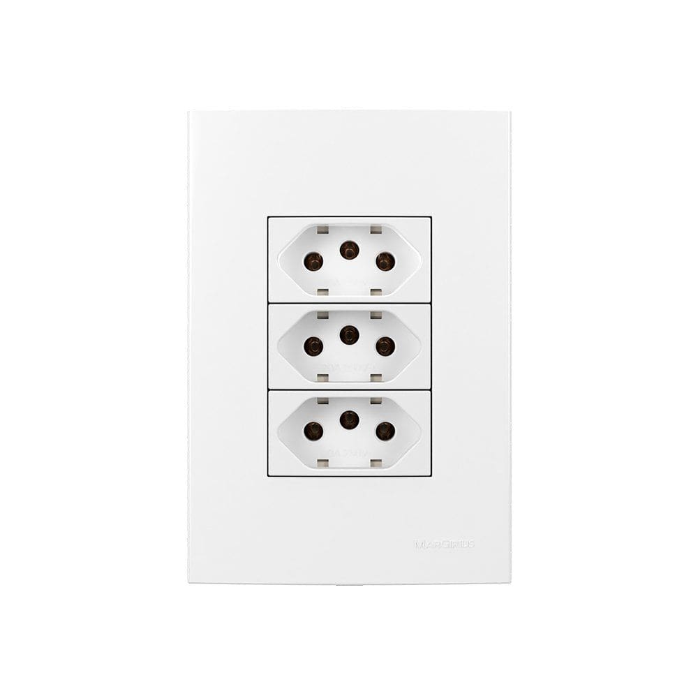 Tomada Tripla MarGirius Sleek 2P+T 20A com Placa 4x2 Branca