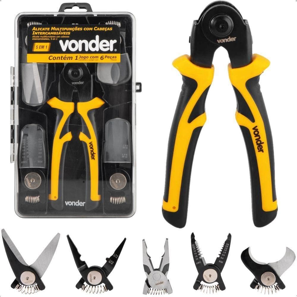 Alicate Multifunções Cabeças Intercambiáveis 5 Em 1 Vonder