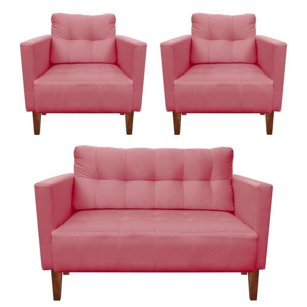 Kit Sofá Retrô 2 Lugares E 02 Poltronas Rose