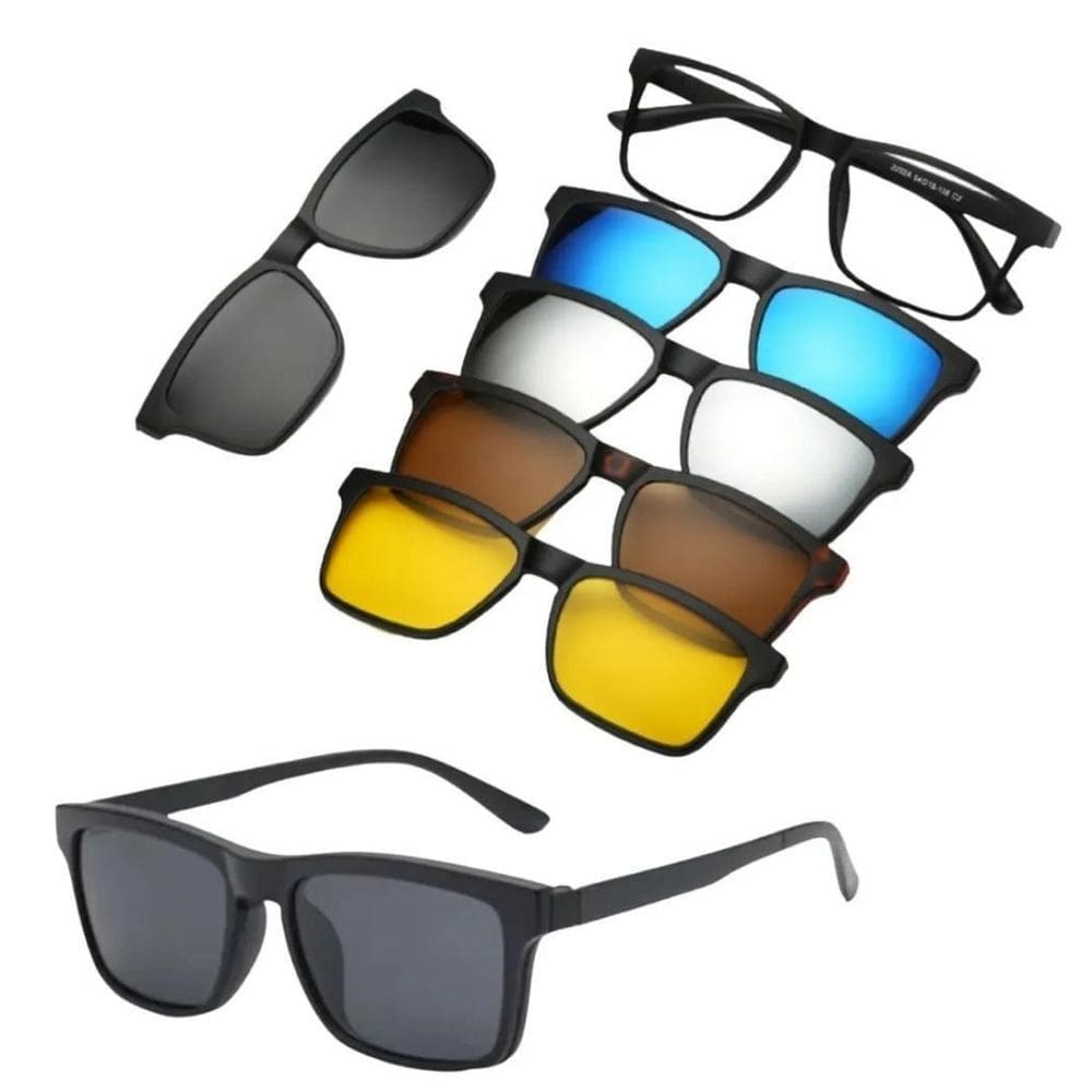 Armação de Óculos Masculina Quadrado Clipon 5 em 1 - Preto