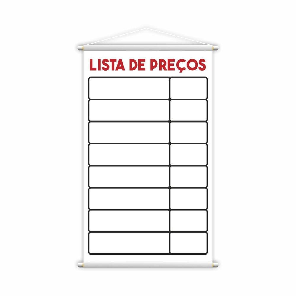 Banner Lista De Preços Tabela Serviço Vendas Lona 80X50Cm
