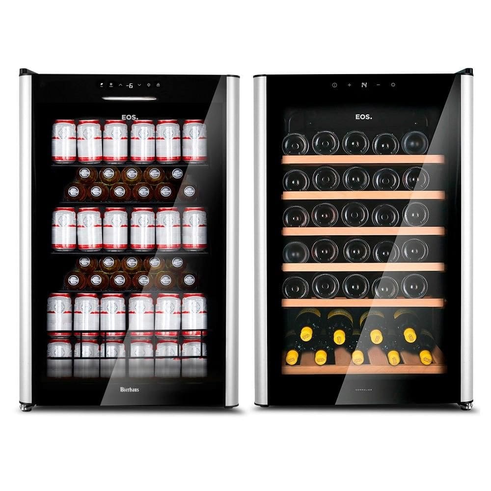 Kit EOS Beer & Wine: Cervejeira EOS Bierhaus 115 Litros Frost Free com Compressor ECE131 220V + Adega Climatizada 49 Garrafas EOS Sommelier com Pai...