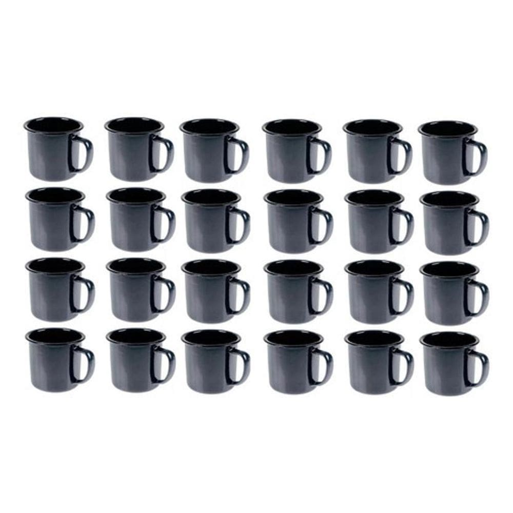 Caneca Esmaltada Retro 150Ml Preta Vintage Jogo 24 Pcs