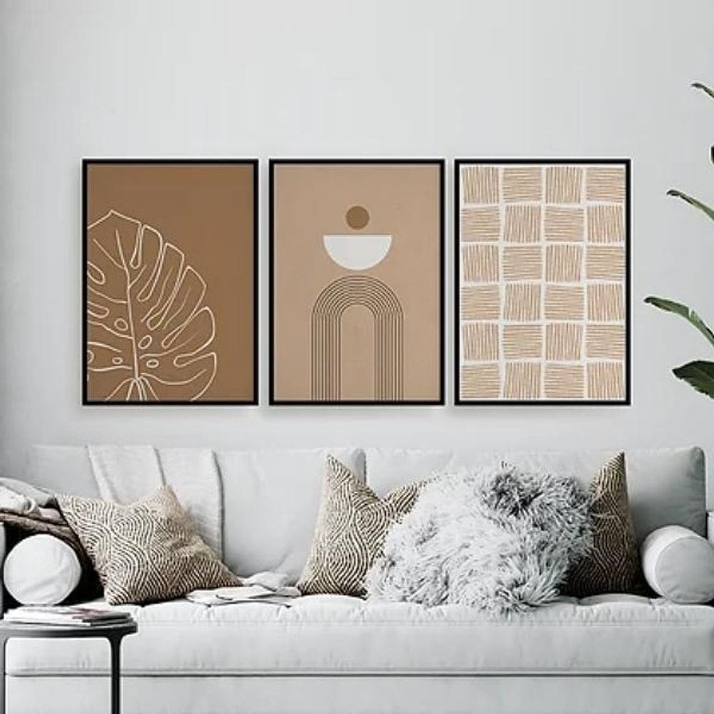 Kit 3 Quadros Abstratos Textura Marrom 45X34Cm Vidro Preta