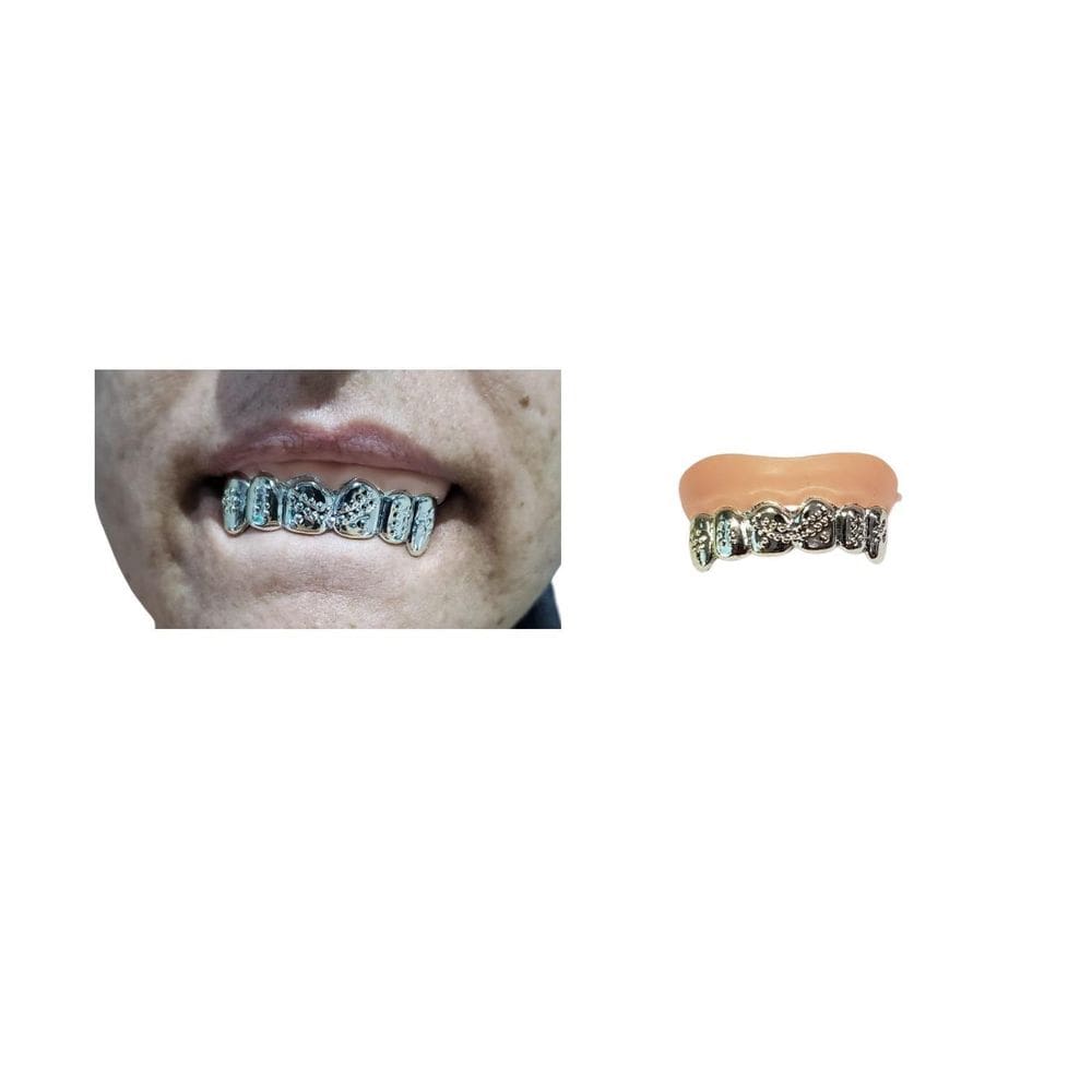Dentadura De Vampiro Drácula Prata Modelo 1 Fantasia