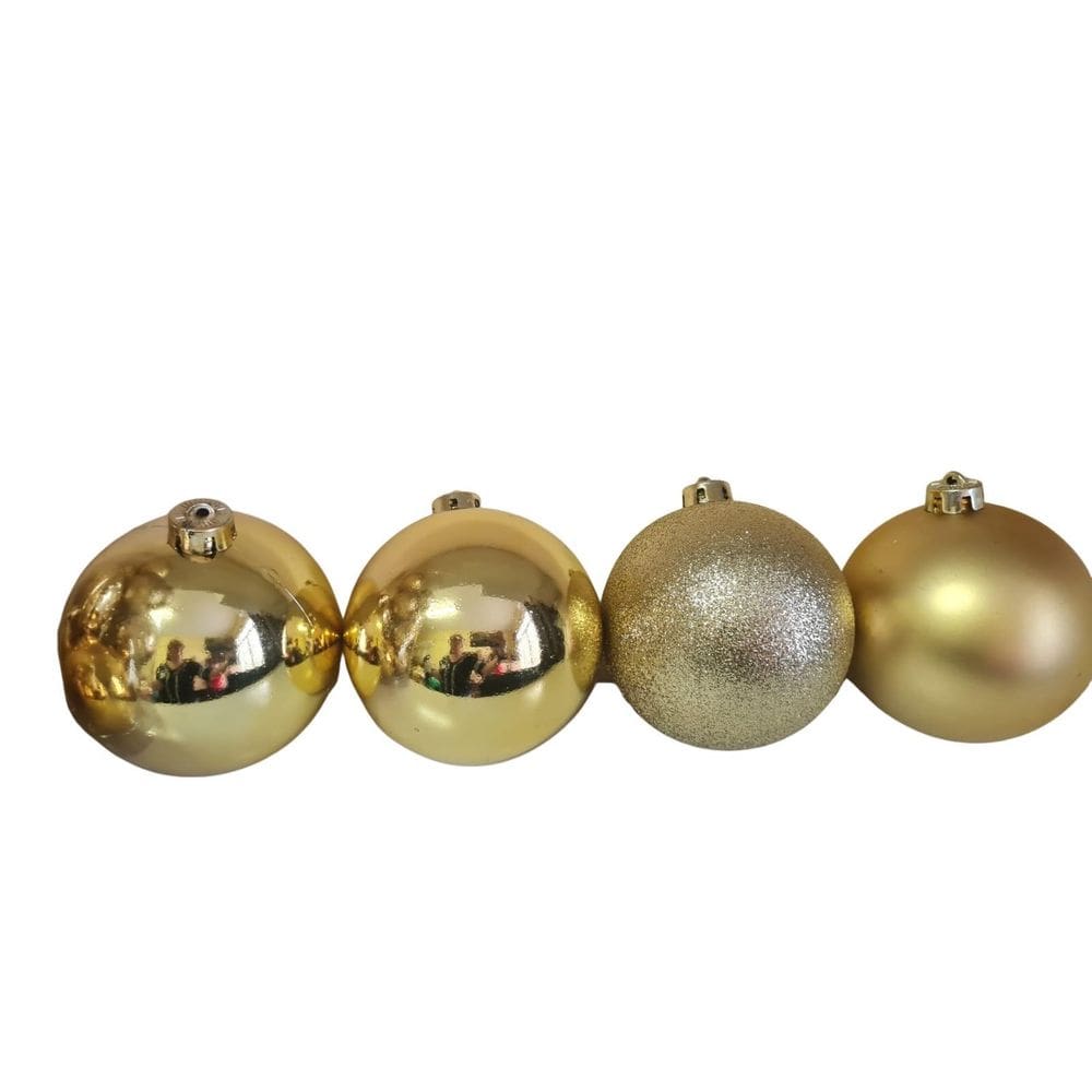 Kit Bolas De Natal Dourada Mista Fosca/Lisa/Glitter 8Cm- 6Un