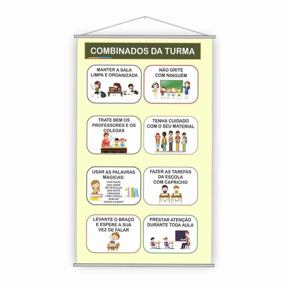 Banner Pedagógico Escolar Combinados Da Turma 120X65Cm