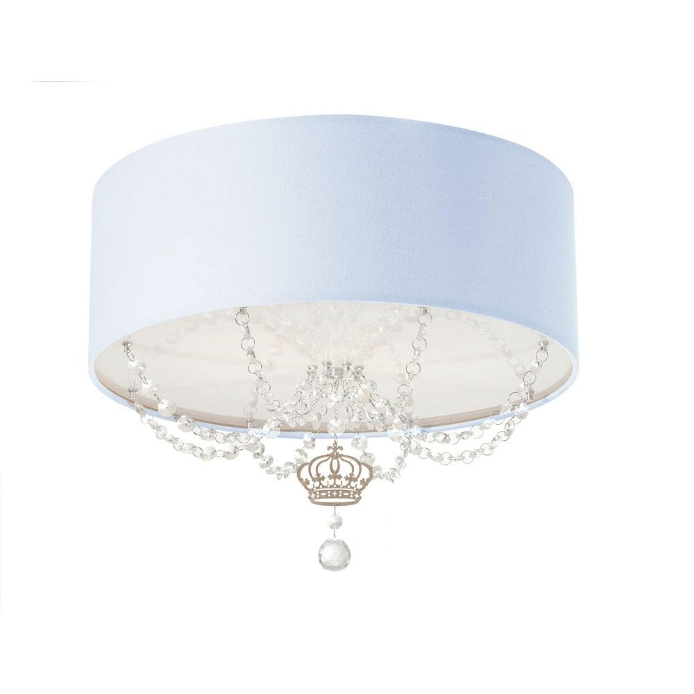 Plafon Coroa Com Cristal Quarto Bebê 40X15 Azul