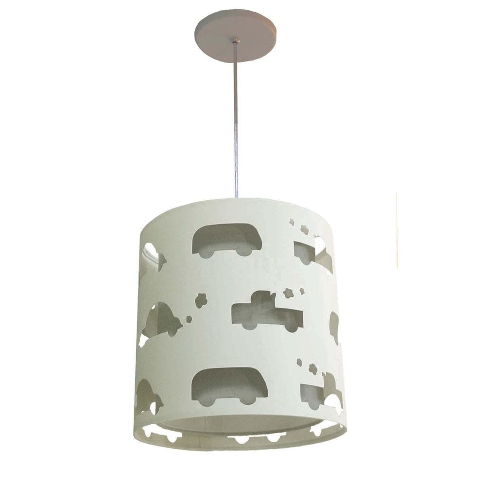 Lustre Infantil Pendente Recorte Carrinhos 25X25 Cinza