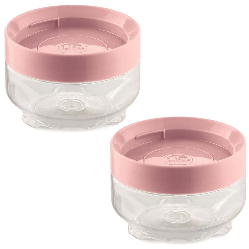 2 Pote Organizador Conecta C/Tampa Rosqueável 300Ml Rosa Uz