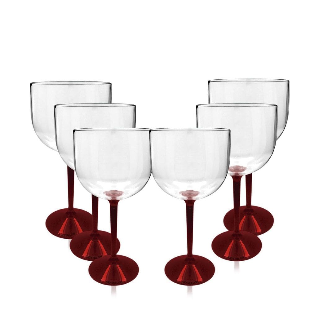 Kit 6 Taças Gin Haste Vermelho Acrílico Copo Gin 550ml