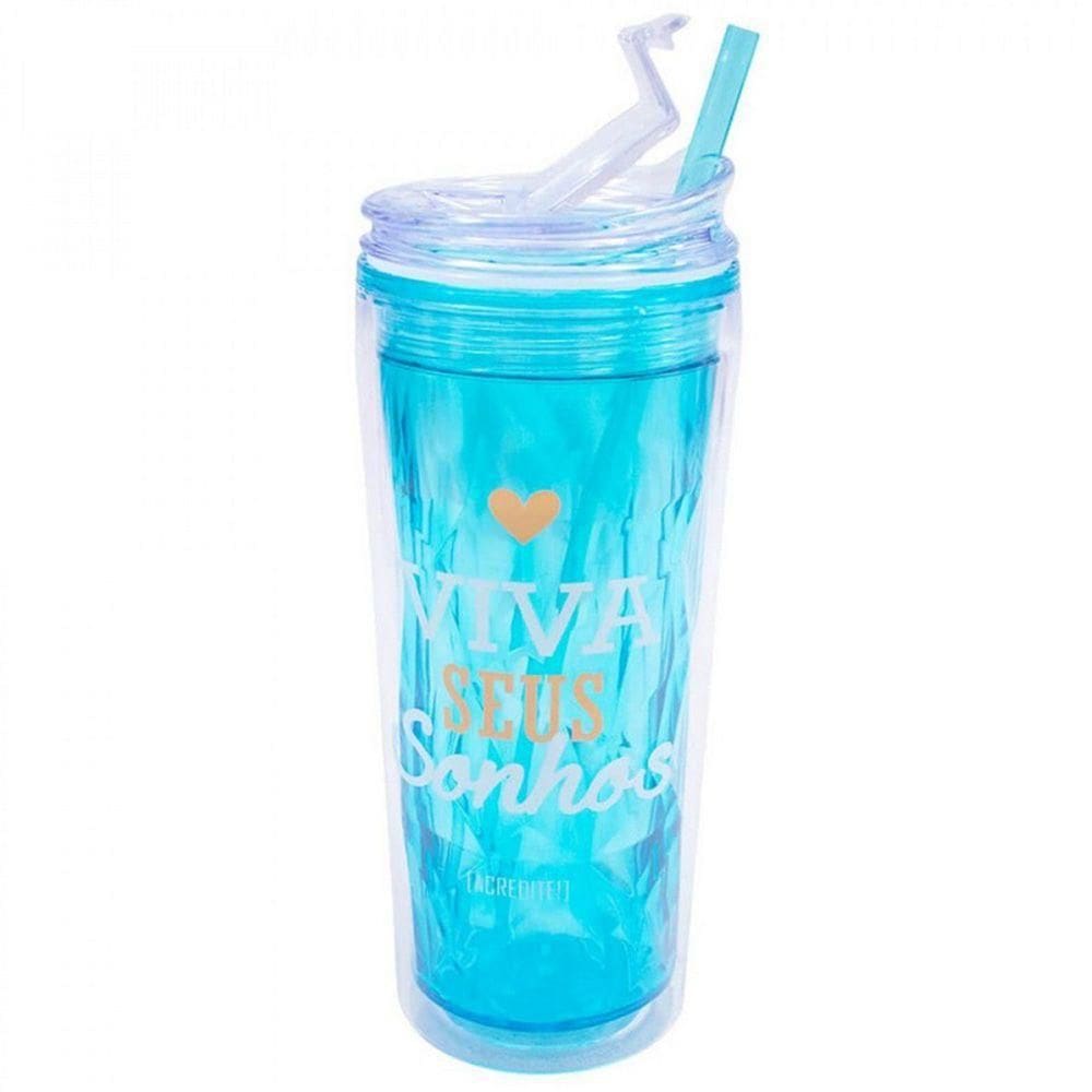 Copo Canudo Viva Seus Sonhos Azul 450Ml