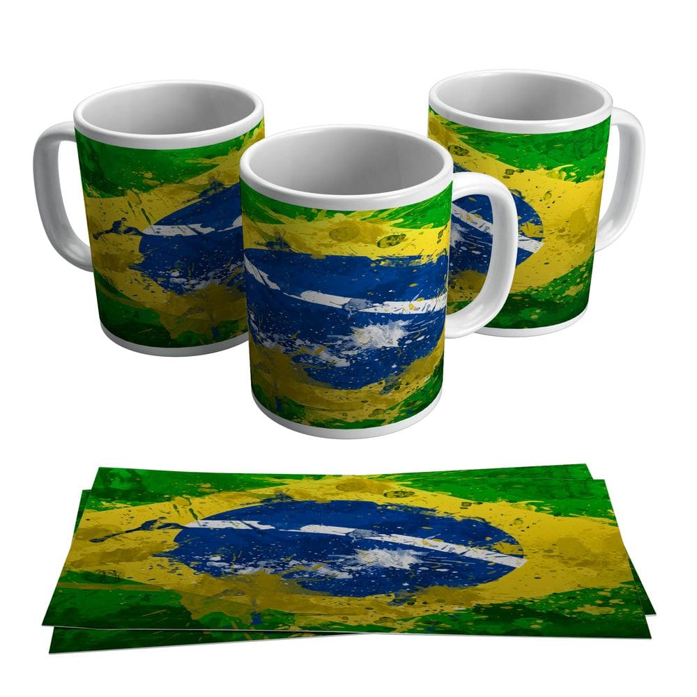Caneca Personalizada Bandeira Brasil Arte Aquarela 325ml
