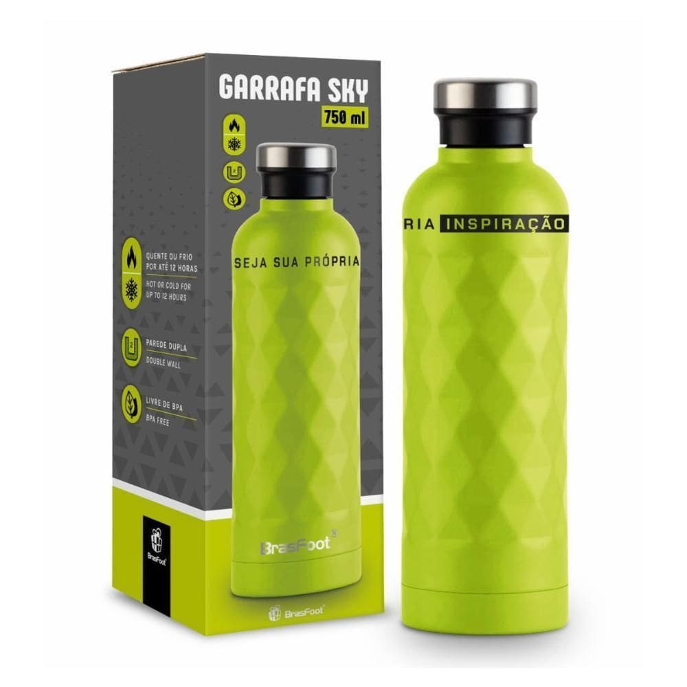 Garrafa Brasfoot Easygrip 750ml Aço Inox Verde Limão