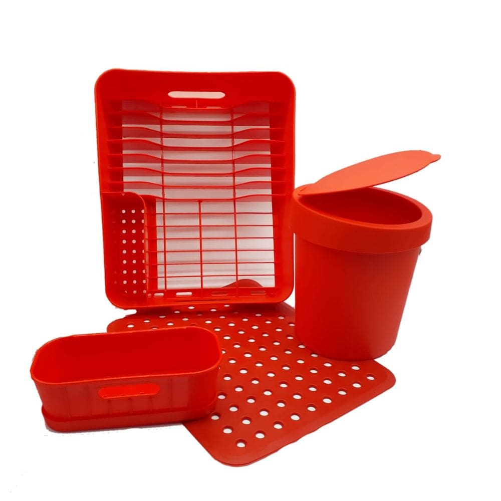 Kit Organizador de Pia Vermelho Pimenta Dehaus - 4 Peças