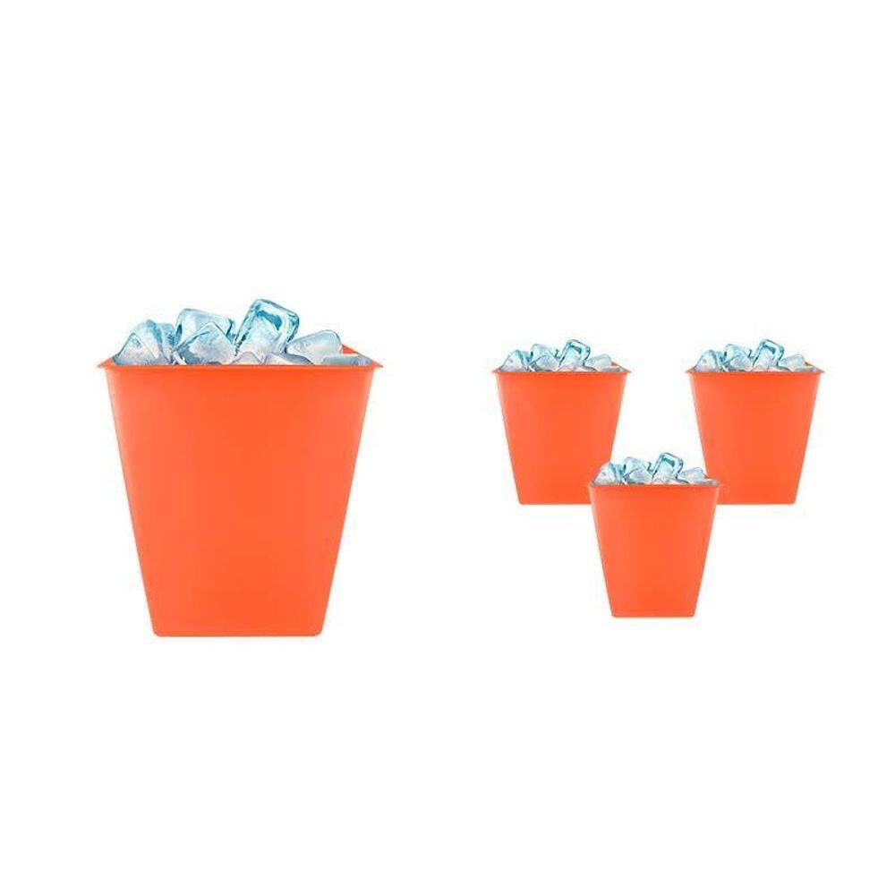 Kit 4 Balde Gelo Laranja Neon 2,6L Plástico Premium