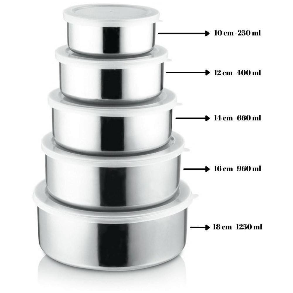 Tigelas Aço Inox 5 Peças Com Tampa Resistente