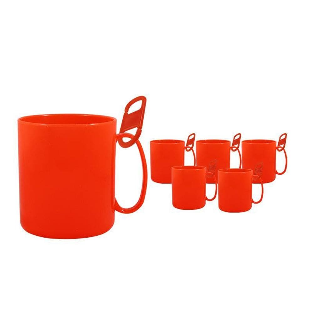 Kit 6 Caneca Redonda Clipe Laranja Neon 400Ml Plástico
