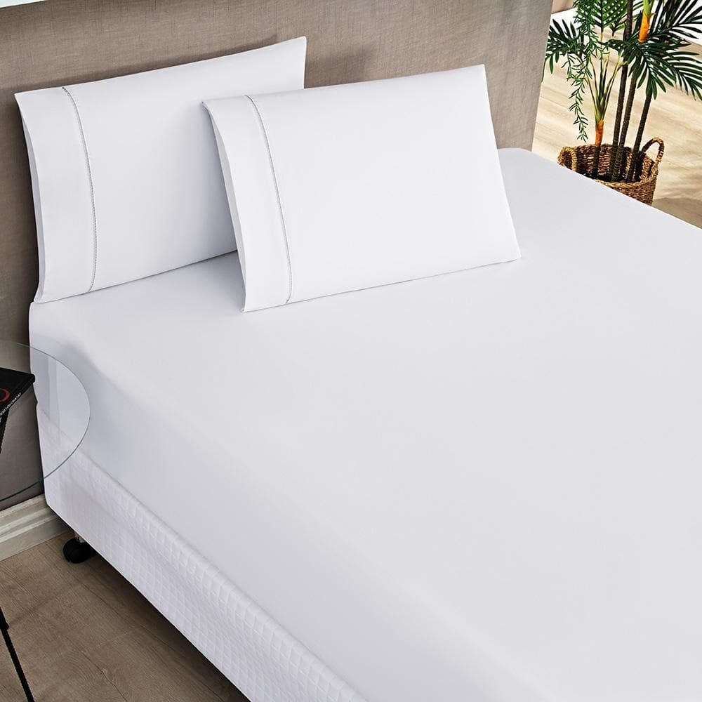 Jogo De Lençol Kiev King Ponto Palito 3 Pçs Barato - Branco