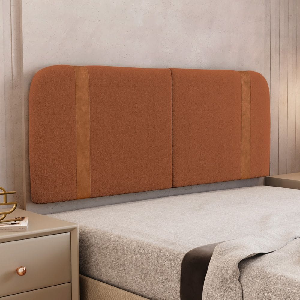 Cabeceira Painel Orgânico Cama Box Queen Size Flay 160cm Dobrável Bouclé Terracota - Desk Design