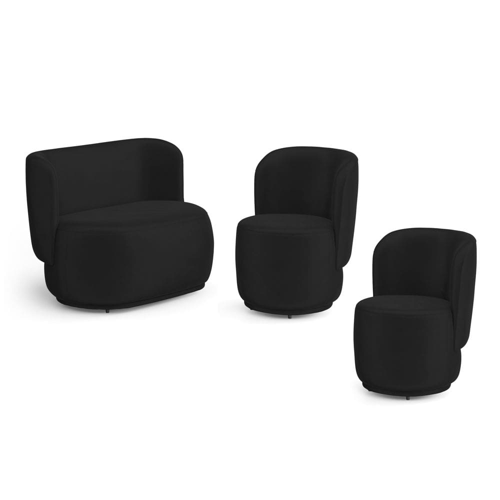 Kit 02 Poltronas e 01 Namoradeira Orgânica Molly Veludo Preto - Desk Design
